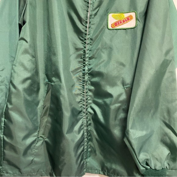 K brand Vintage Jacket Green Large DEKALB Patch Full Zip 70's 80's Nylon Farmer - Picture 2 of 16